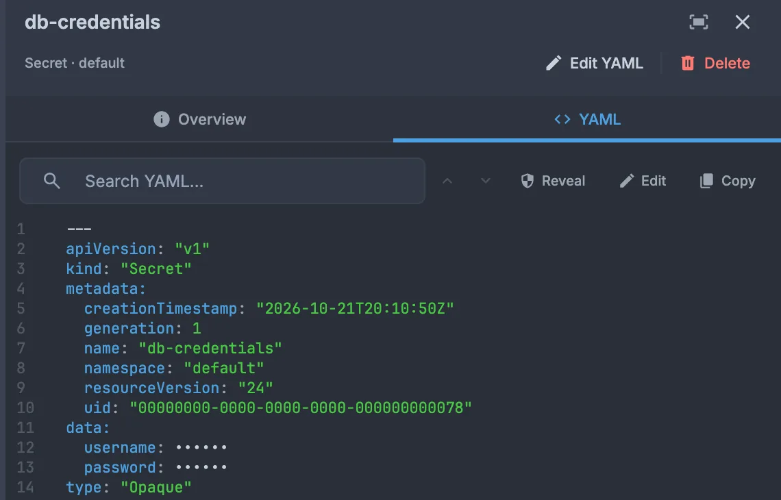 Secret YAML with every value masked